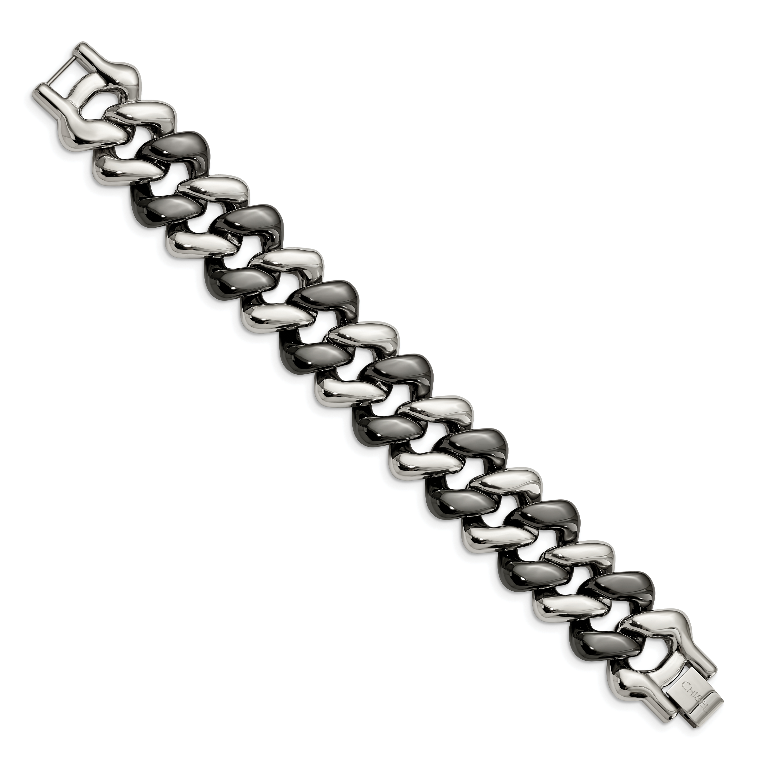 Polished Bracelet in Stainless Steel with Black Ceramic