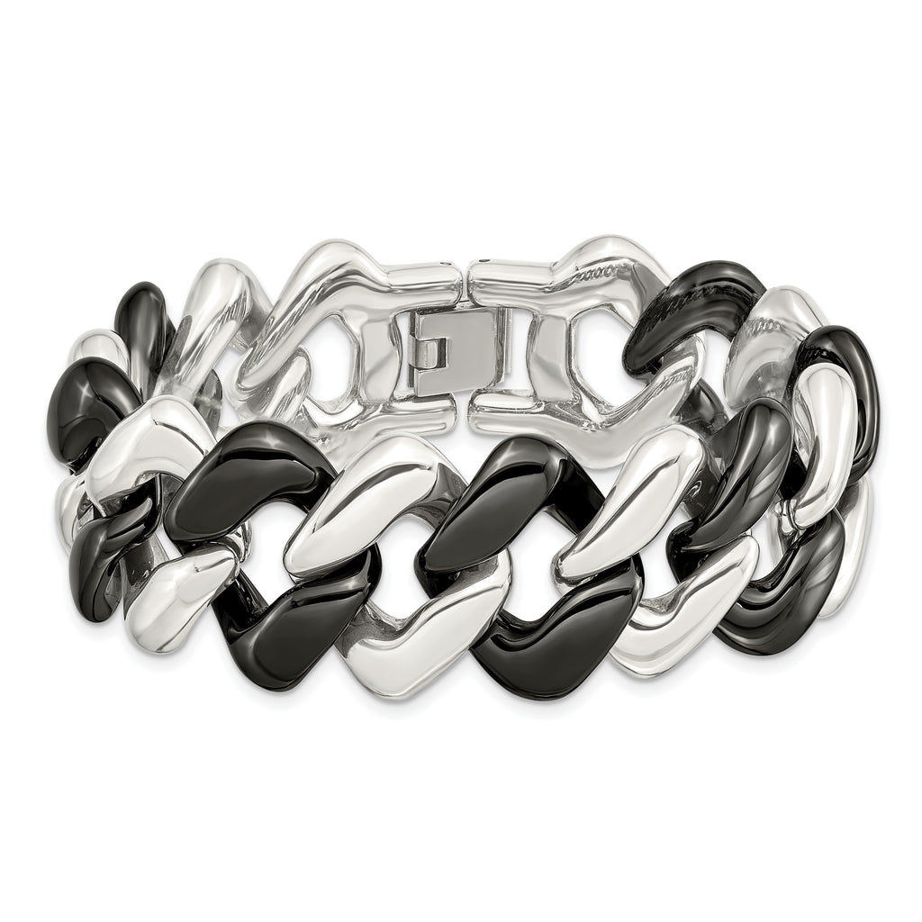 Polished Bracelet in Stainless Steel with Black Ceramic
