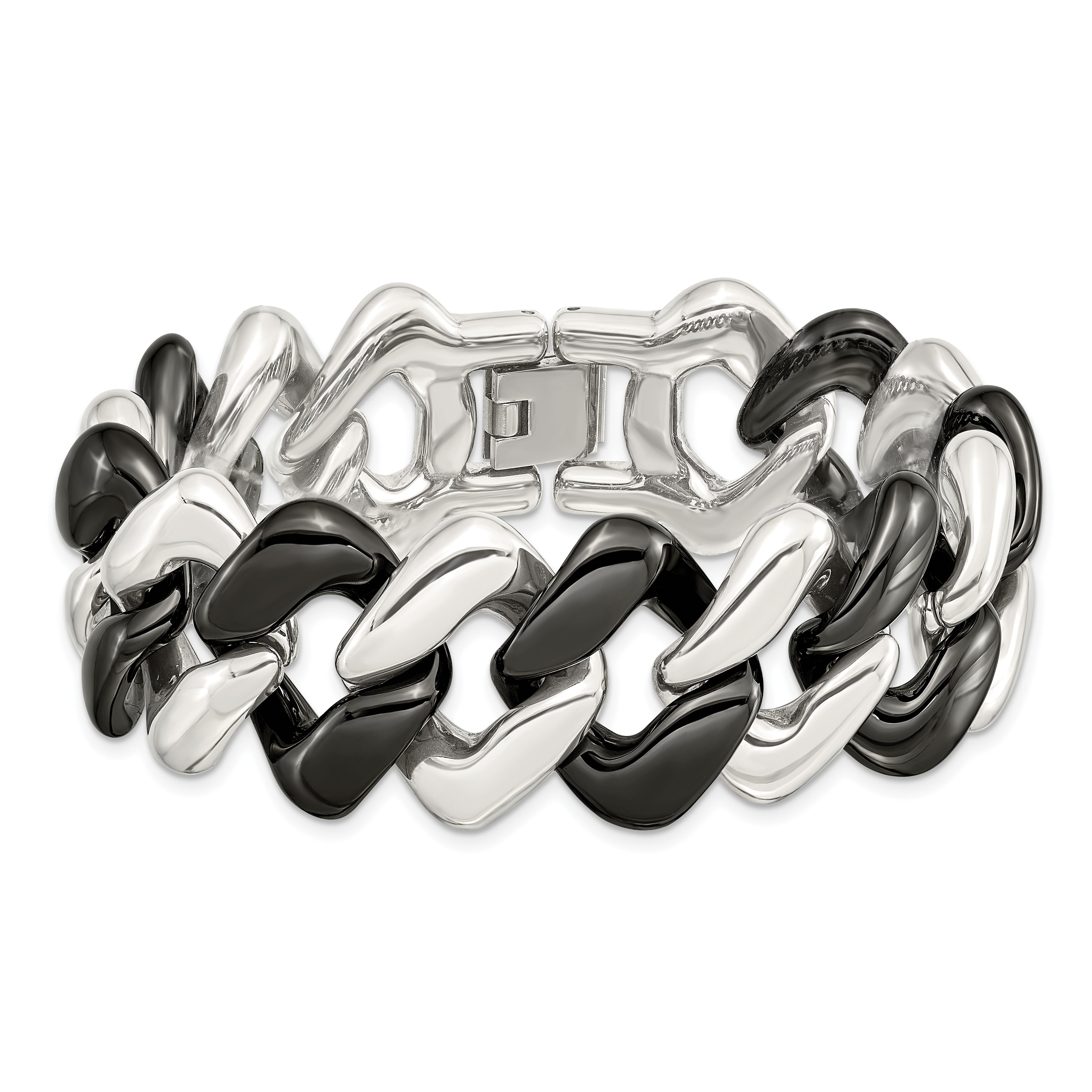 Polished Bracelet in Stainless Steel with Black Ceramic