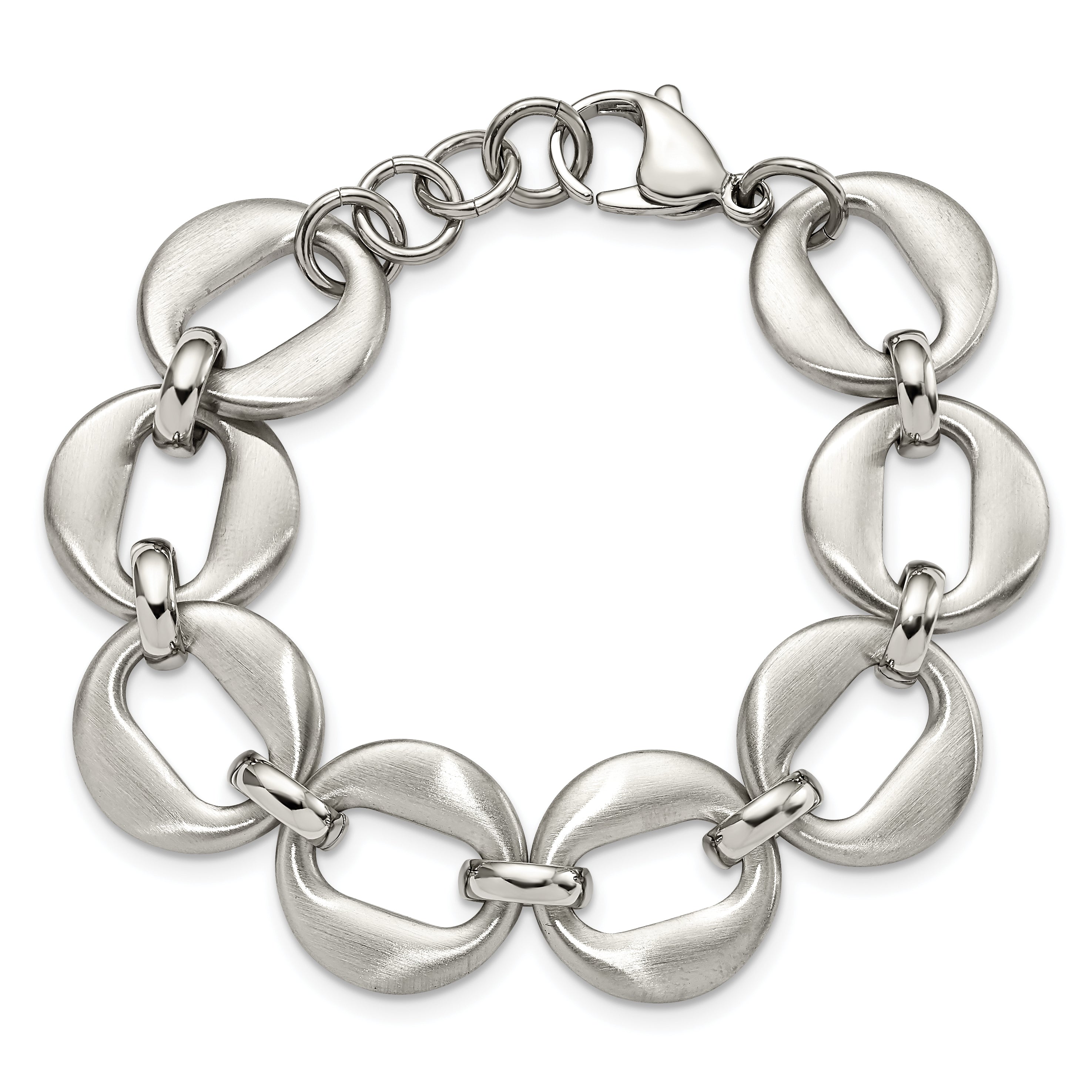Open Link Bracelet in Stainless Steel, Polished & Brushed