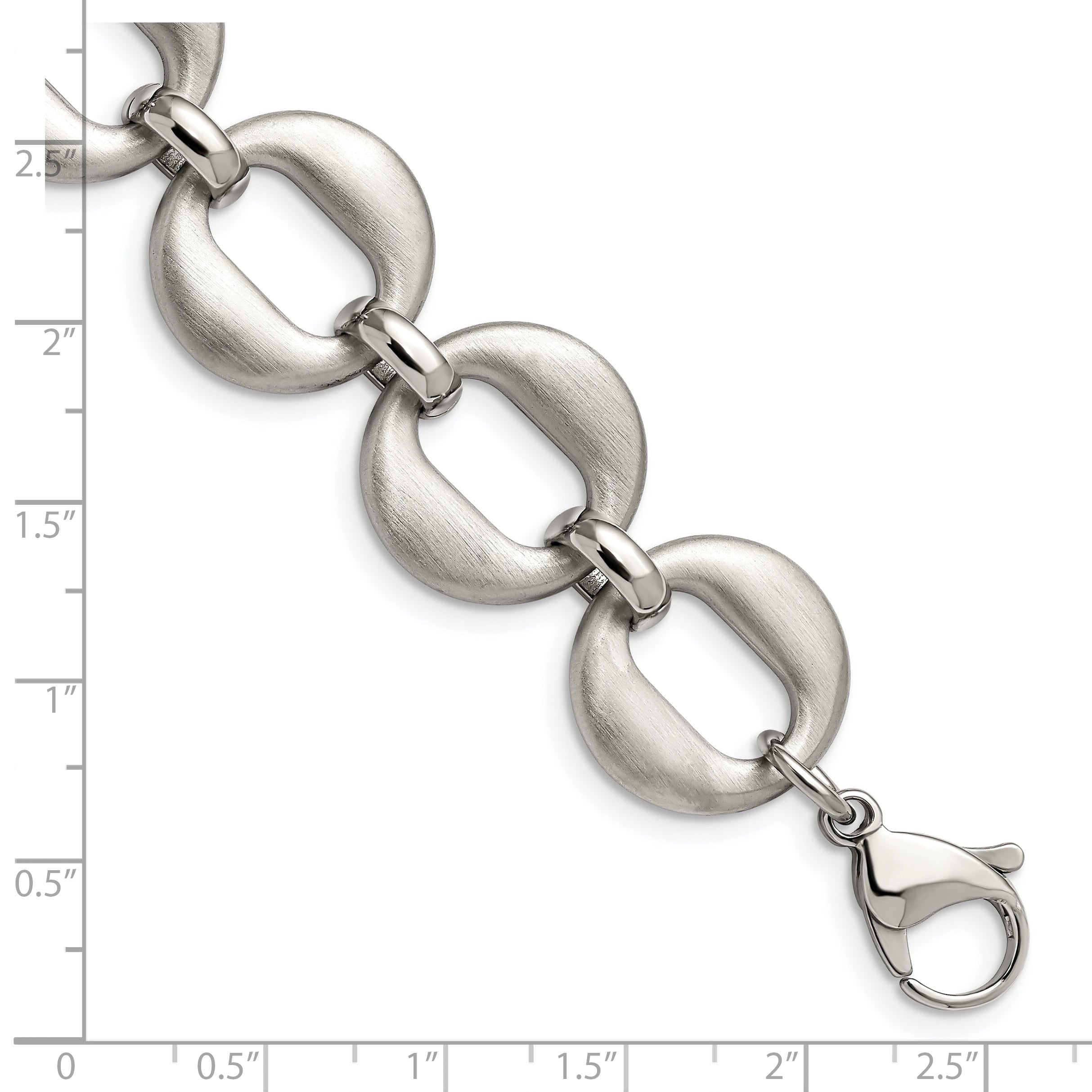 Chisel Stainless Steel Polished and Brushed 7.5 inch Open Link Bracelet with .5 inch Extension