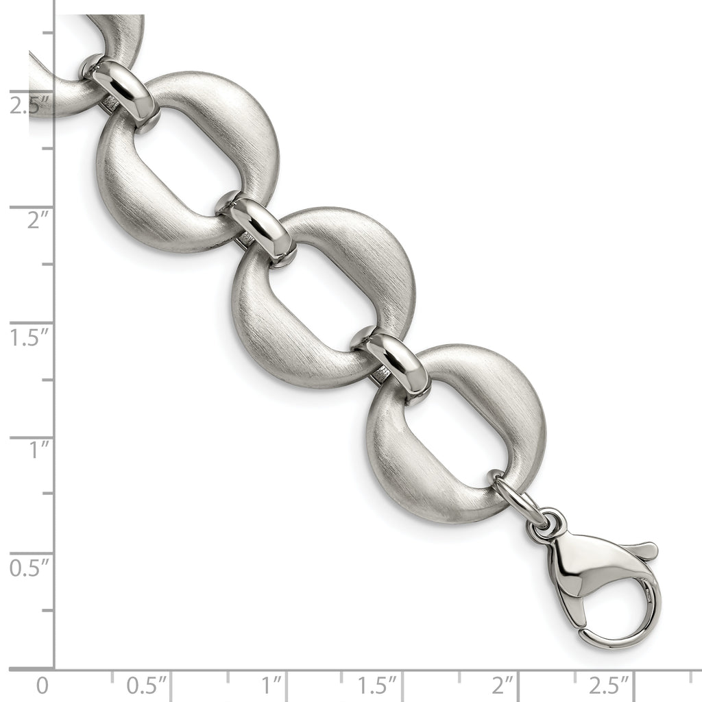 Open Link Bracelet in Stainless Steel, Polished & Brushed
