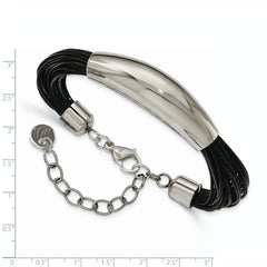 Stainless Steel Polished Faux Leather Cords 2.5in ext. Bracelet - 7.5