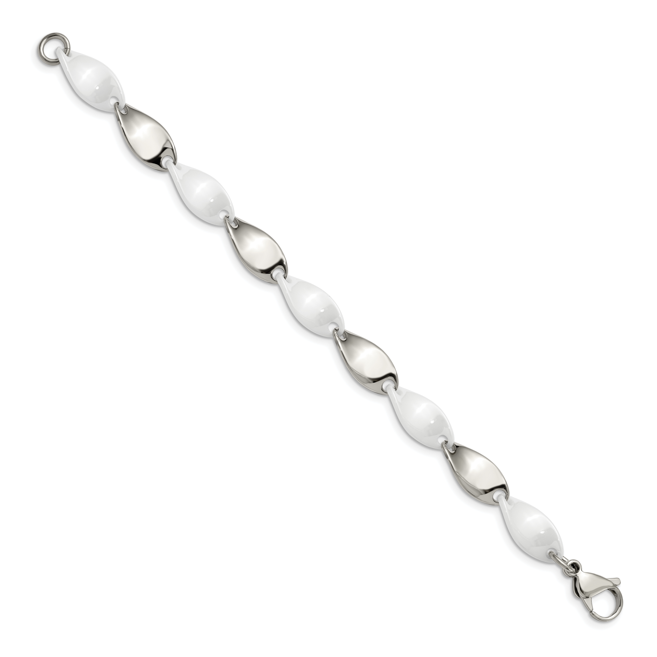 Twisted Link Bracelet in Stainless Steel & White Ceramic