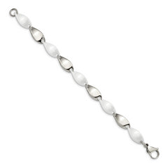 Chisel Stainless Steel Polished with White Ceramic 7.75 inch Twisted Link Bracelet