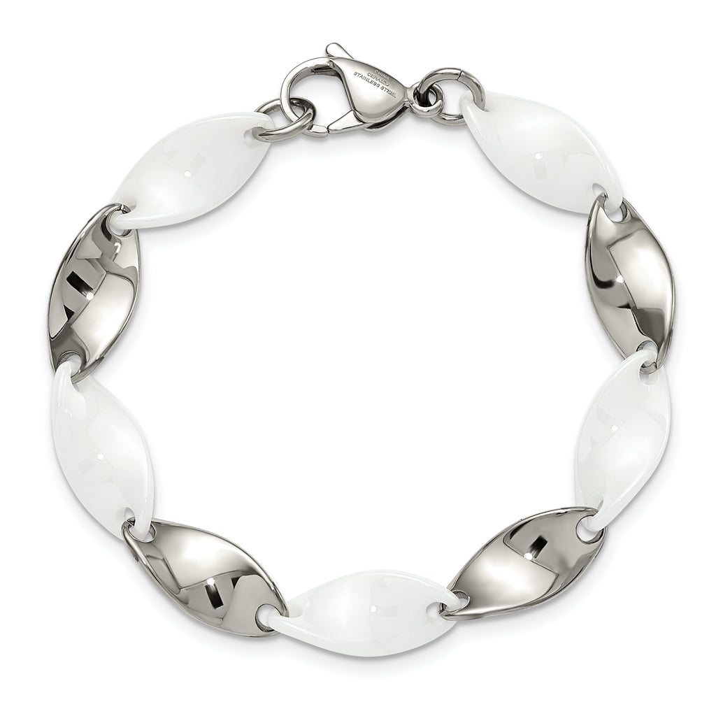 Twisted Link Bracelet in Stainless Steel & White Ceramic
