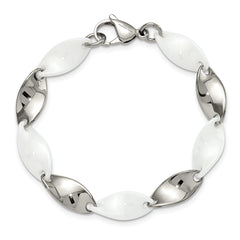 Chisel Stainless Steel Polished with White Ceramic 7.75 inch Twisted Link Bracelet