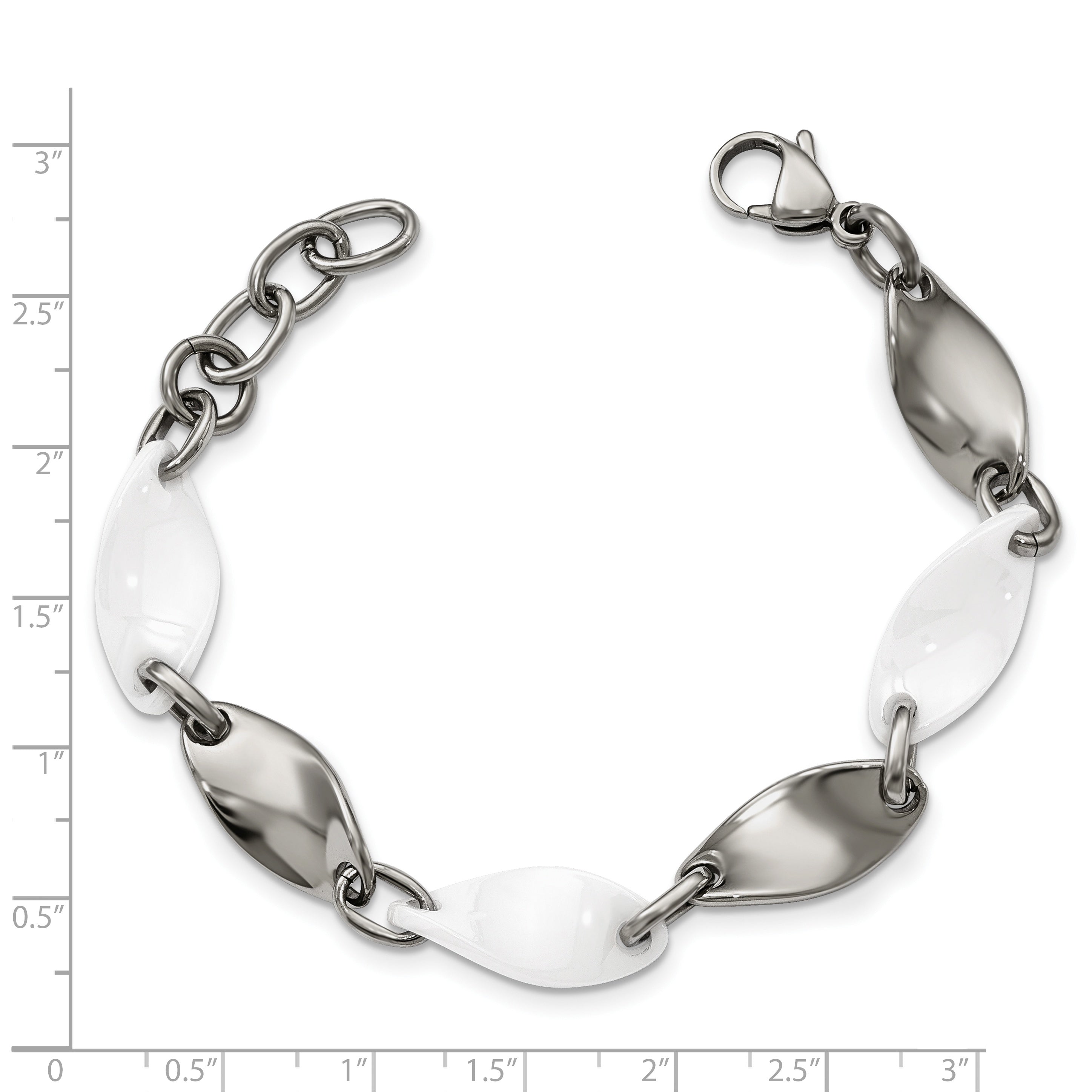 Twisted Link Bracelet in Stainless Steel & White Ceramic