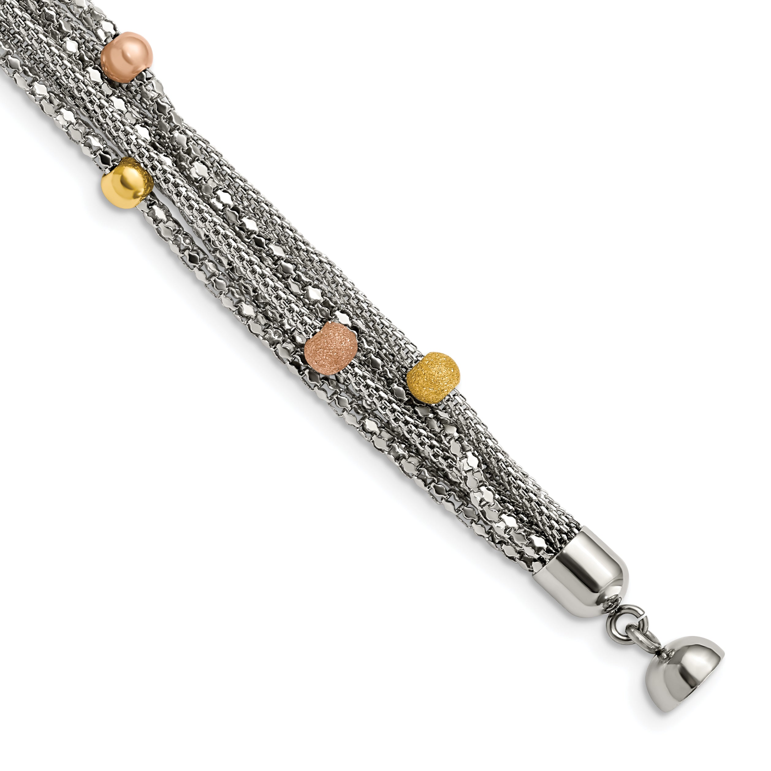 Stainless Steel Polished Rose and Yellow IP-plated Mesh 7.75in Bracelet Main image