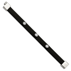 Black Silicone & CZ Bracelet in Stainless Steel