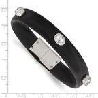 Black Silicone & CZ Bracelet in Stainless Steel