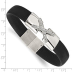 Black Silicone & CZ Bracelet in Stainless Steel