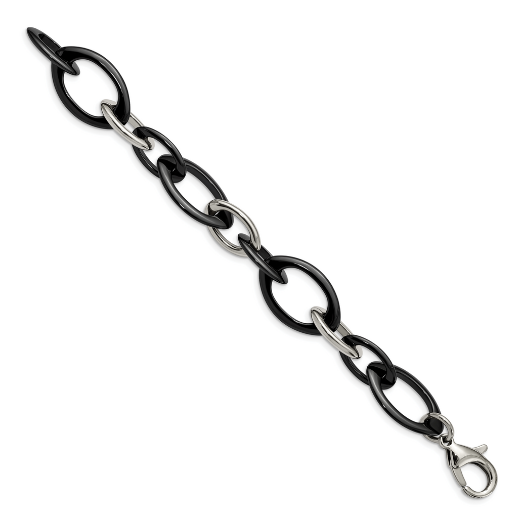 Open Link Bracelet in Stainless Steel & Black Ceramic