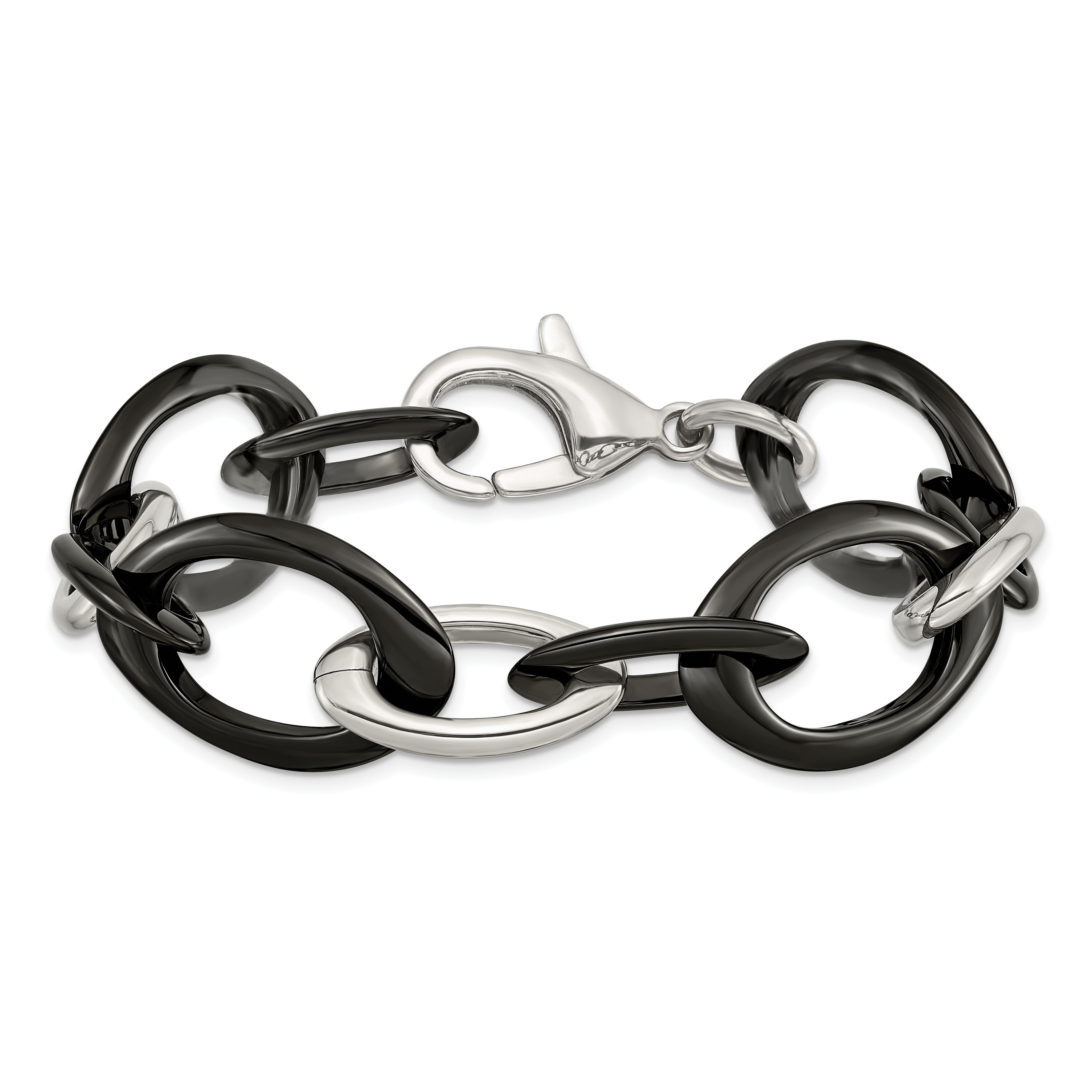 Open Link Bracelet in Stainless Steel & Black Ceramic