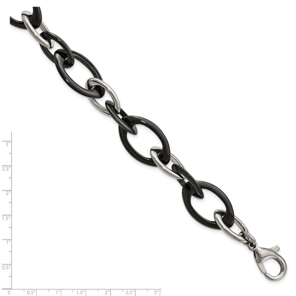 Open Link Bracelet in Stainless Steel & Black Ceramic