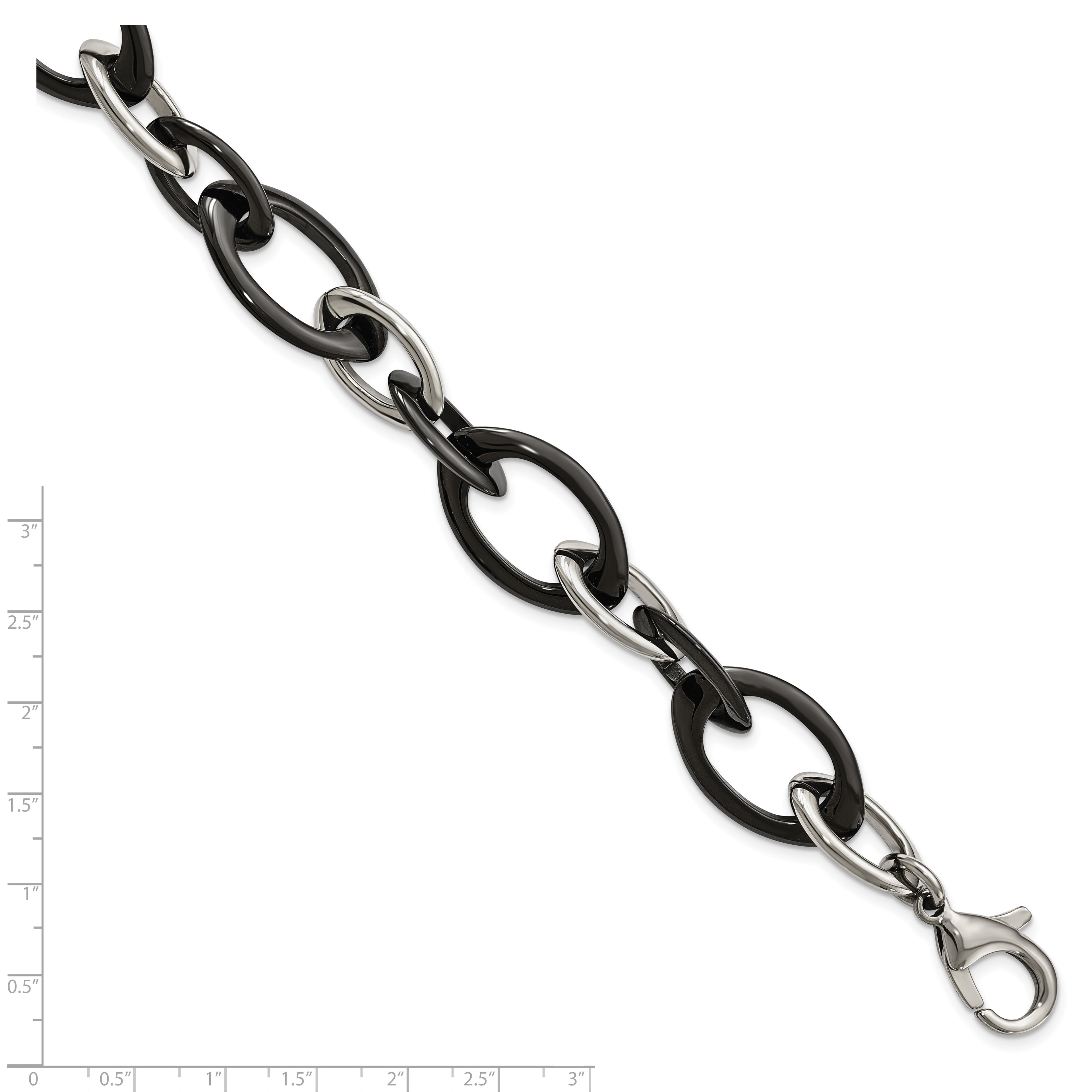 Open Link Bracelet in Stainless Steel & Black Ceramic