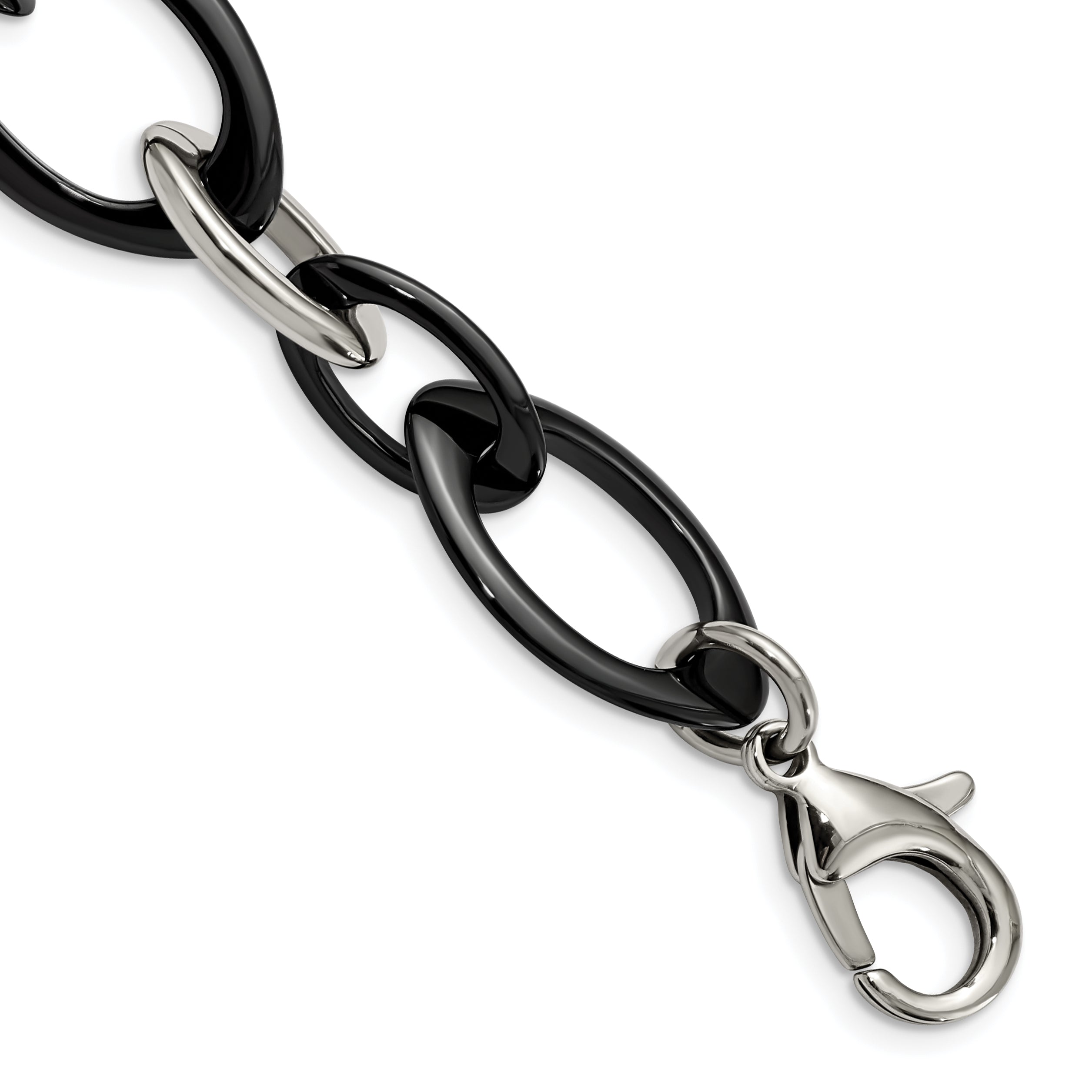 Chisel Stainless Steel Polished with Black Ceramic 8 inch Open Link Bracelet Main image