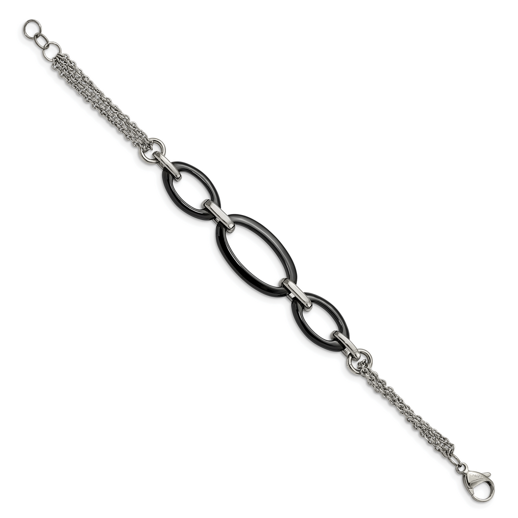 Polished Bracelet in Stainless Steel & Black Ceramic