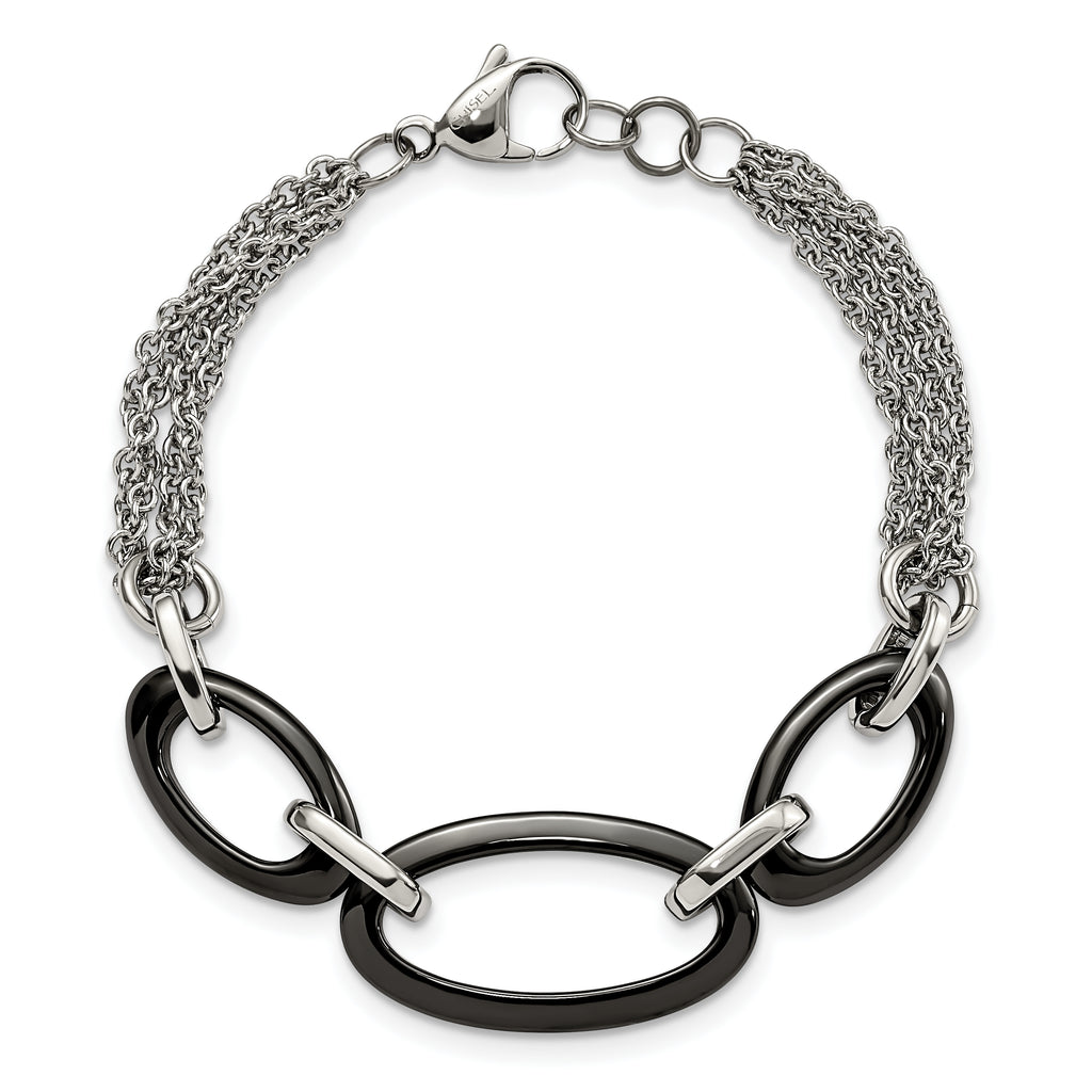 Polished Bracelet in Stainless Steel & Black Ceramic