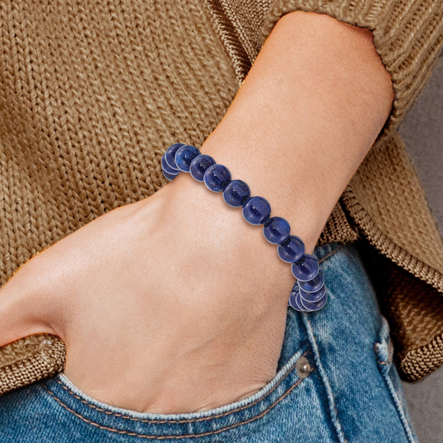Chisel 8mm Blue Nephrite Beaded Stretch Bracelet