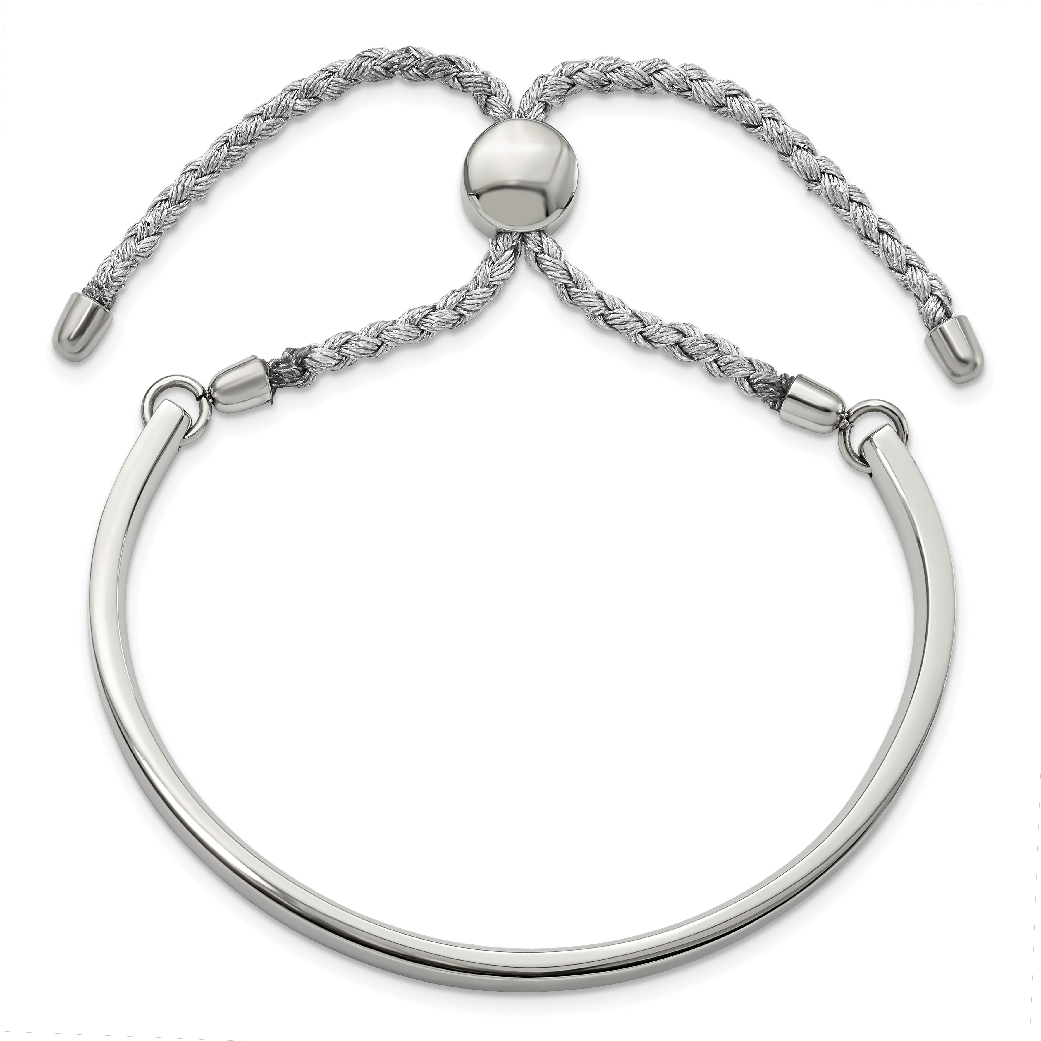 Chisel Stainless Steel Polished Bar Adjustable Fabric Cord Bangle Bracelet - Up to 9