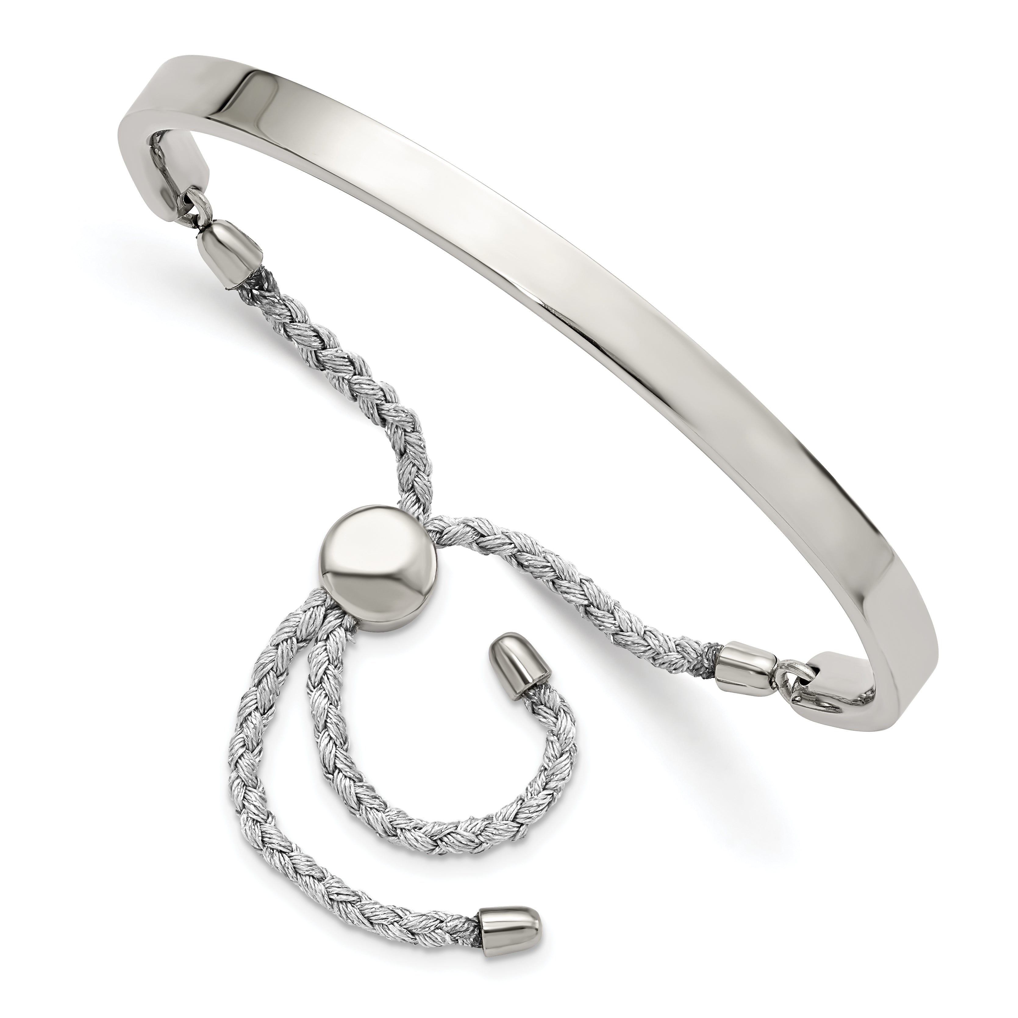 Chisel Stainless Steel Polished Bar Adjustable Fabric Cord Bangle Bracelet