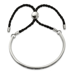 Stainless Steel Polished Black Enamel & Fabric LOVE LIFE Adjustable Bangle