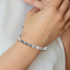 Stainless Steel Polished Black Enamel & Fabric LOVE LIFE Adjustable Bangle