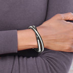 Italian Leather Wrap Bracelet in Stainless Steel