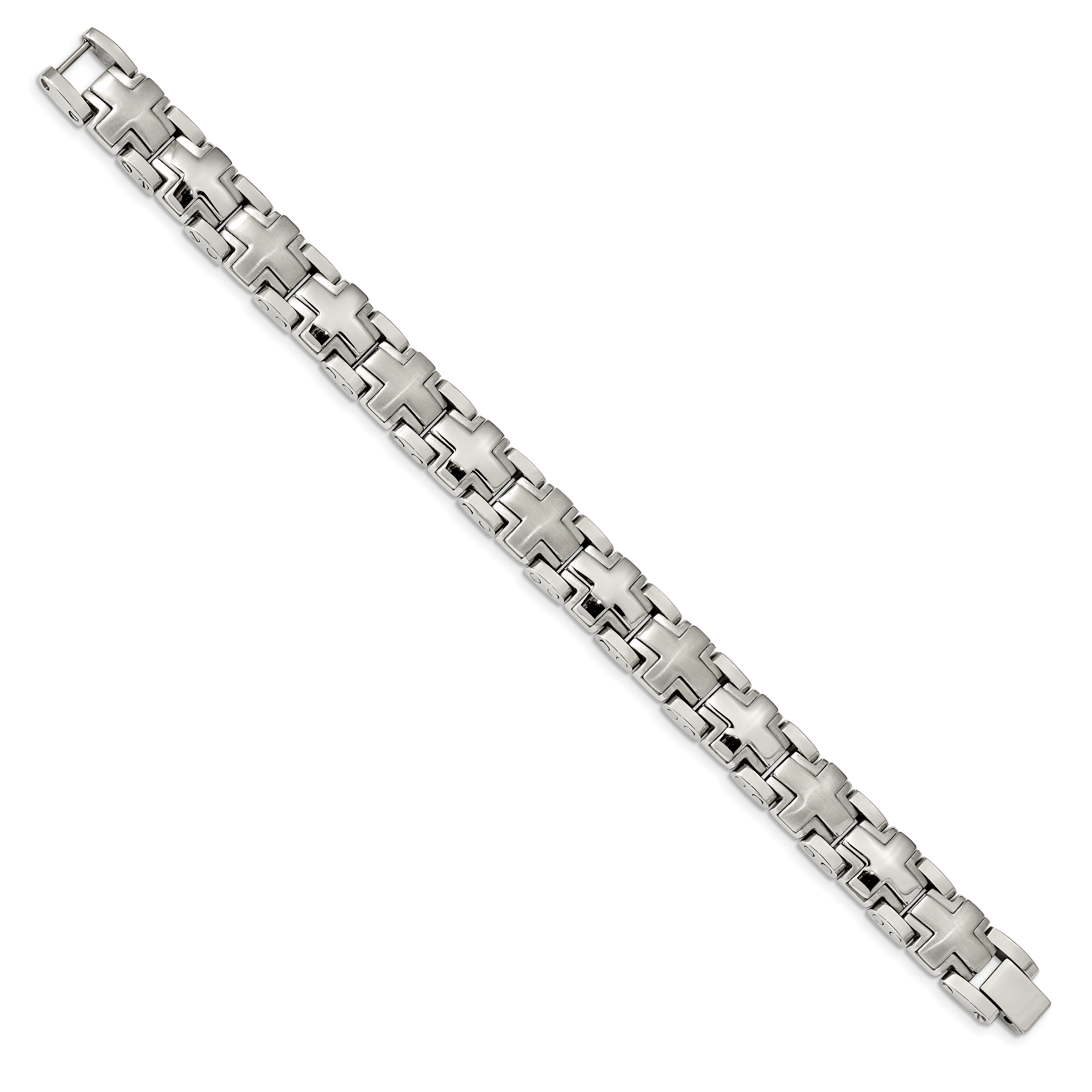 Chisel Stainless Steel Brushed and Polished 8.25 inch Cross Link Bracelet Secondary image