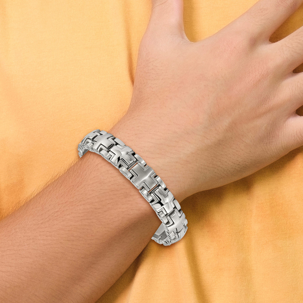 Chisel Stainless Steel Brushed and Polished 8.25 inch Cross Link Bracelet