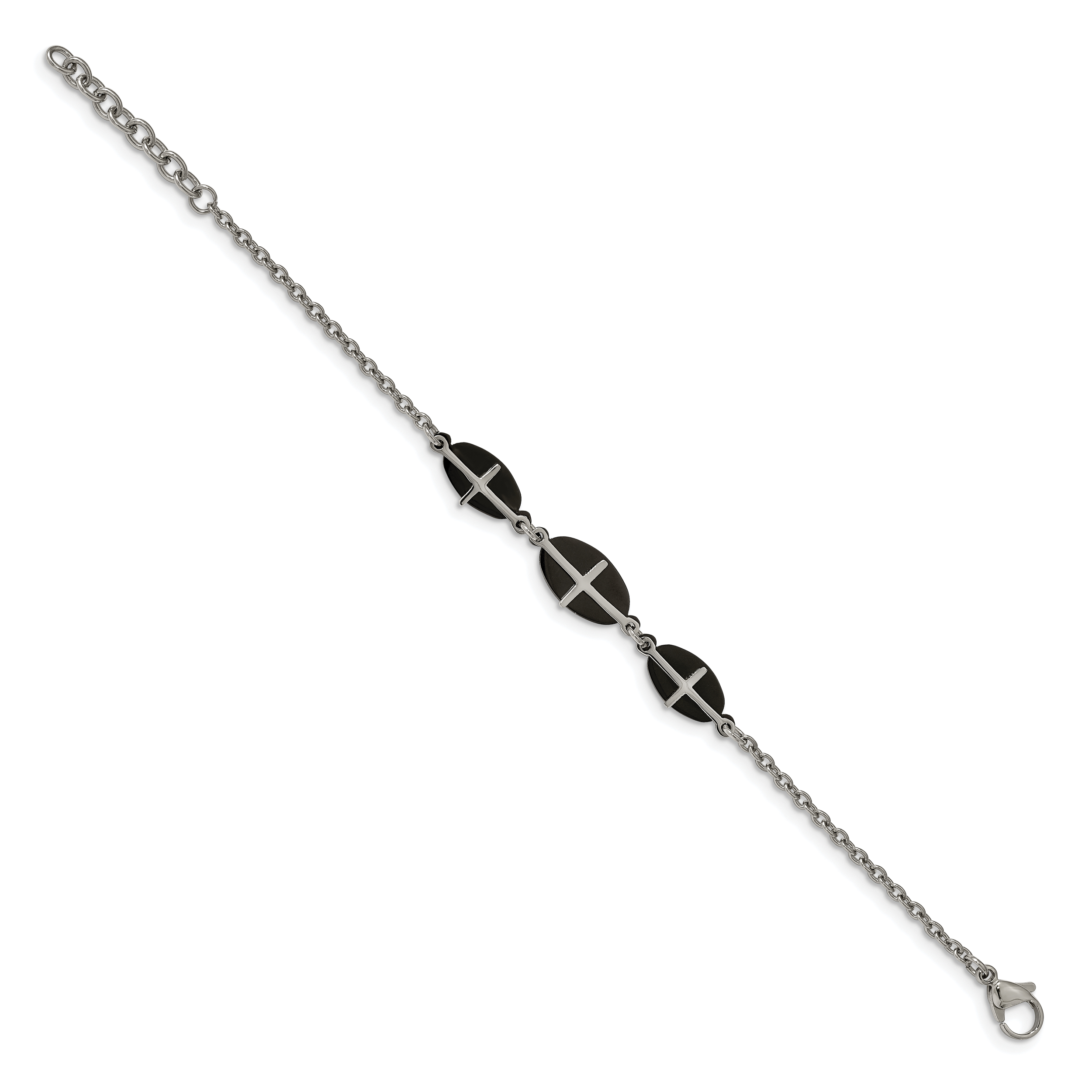 Stainless Steel Polished Black IP-plated 7in w/1in ext. Cross Bracelet Secondary image