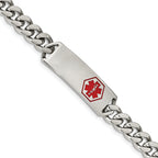 Chisel Stainless Steel Polished with Red Enamel Medical ID 8 inch Curb Chain Bracelet
