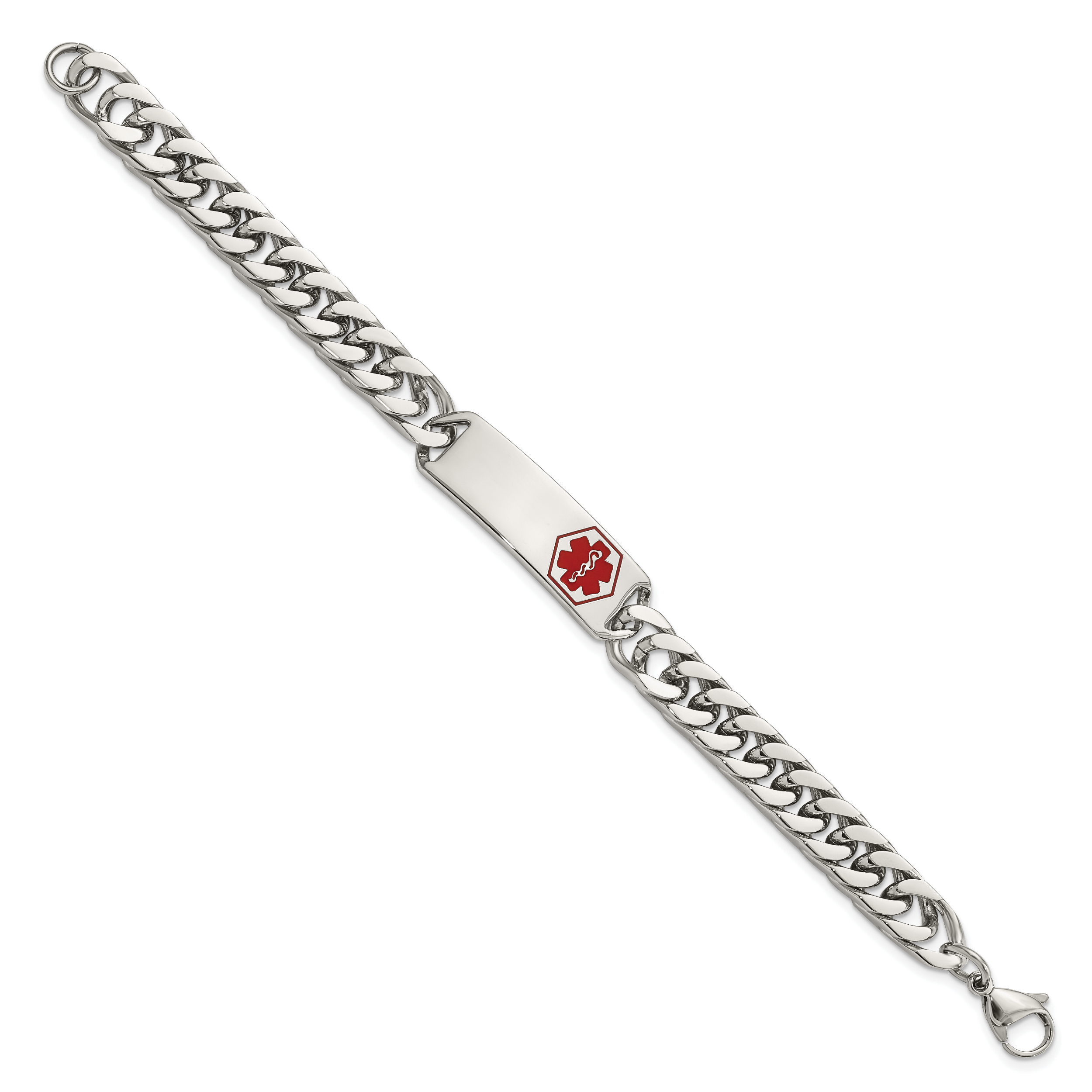 Polished Medical ID Bracelet in Stainless Steel with Red Enamel