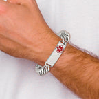 Polished Medical ID Bracelet in Stainless Steel with Red Enamel