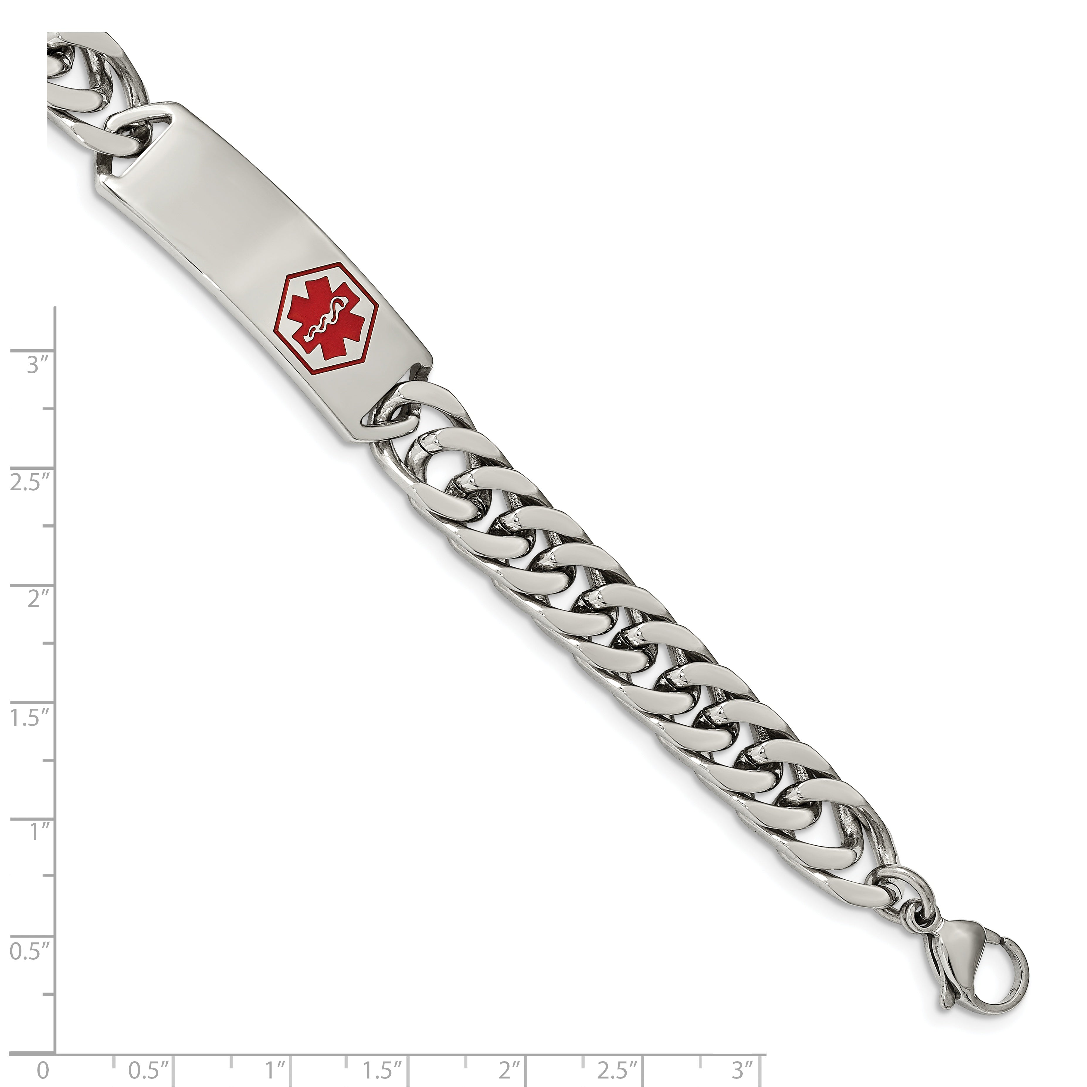 Polished Medical ID Bracelet in Stainless Steel with Red Enamel