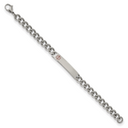 Chisel Stainless Steel Polished with Red Enamel Medical ID 8 inch Curb Chain Bracelet