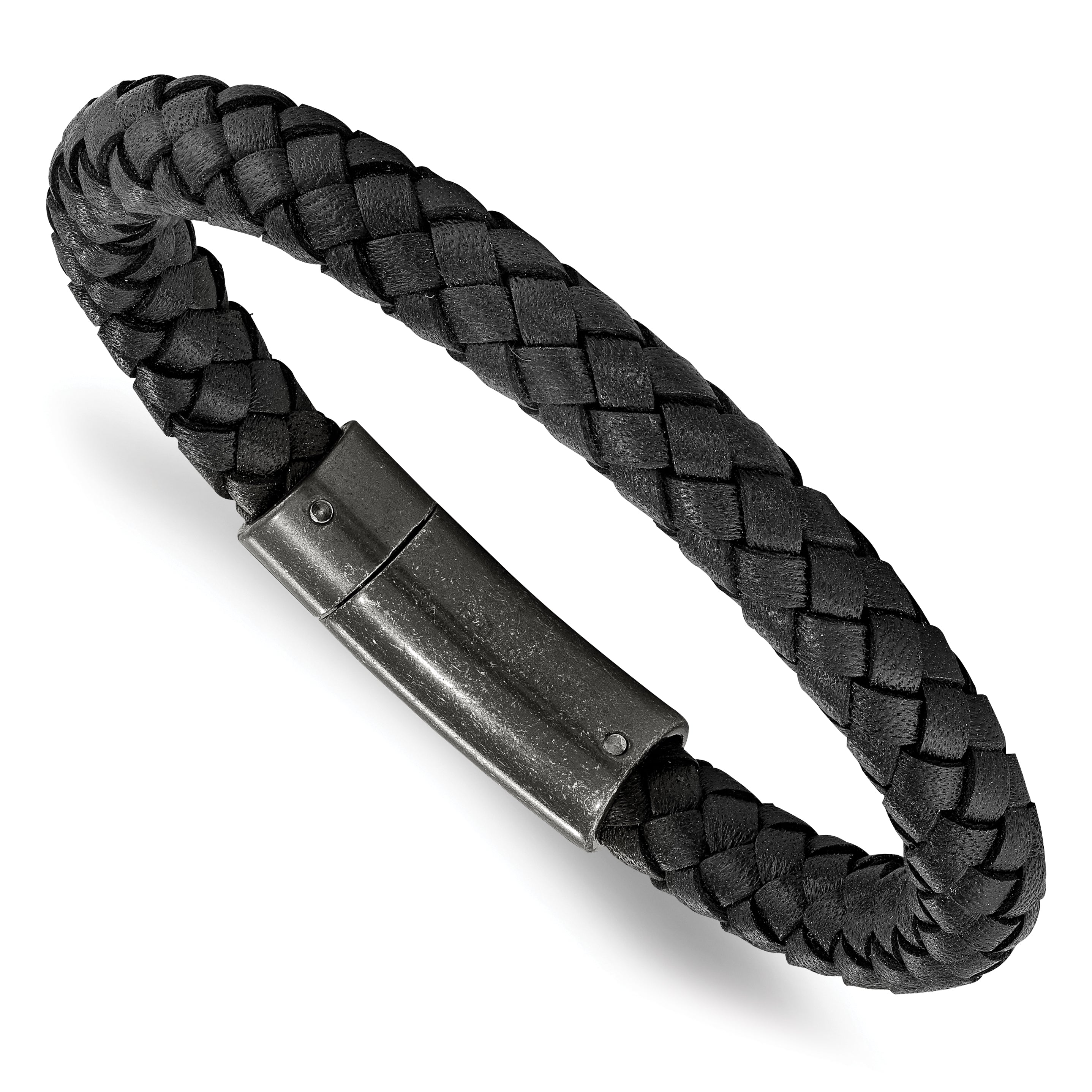 Chisel Stainless Steel Brushed Black Braided Leather 8.25 inch Bracelet Main image