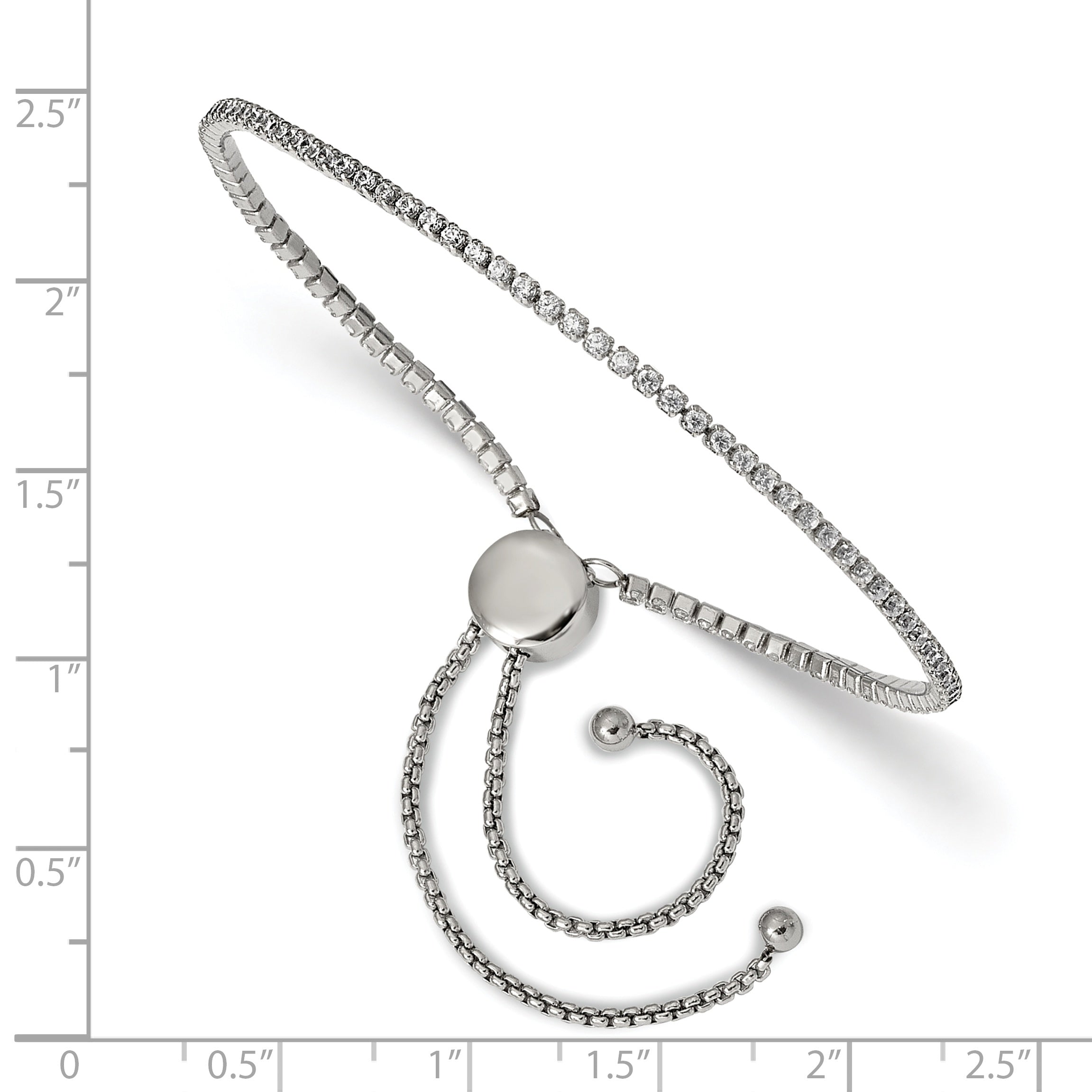 Chisel Stainless Steel Polished CZ Adjustable Bracelet