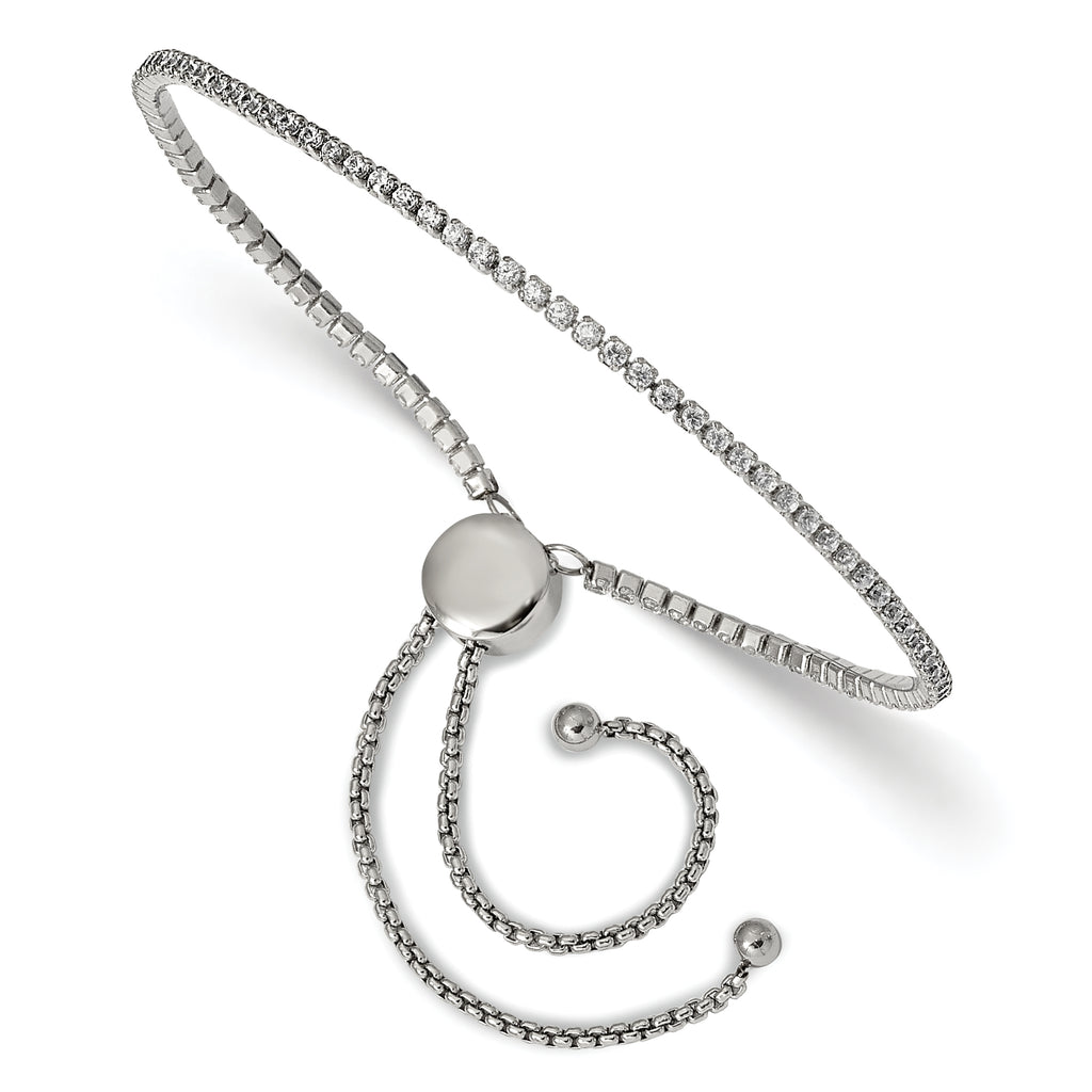 Chisel Stainless Steel Polished CZ Adjustable Bracelet