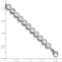 Chisel Stainless Steel Polished Round CZ Link 7 inch Bracelet with 1 inch Extension