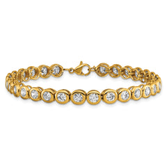 Chisel Stainless Steel Polished Yellow IP-plated Round CZ Link 7 inch Bracelet with 1 inch Extension