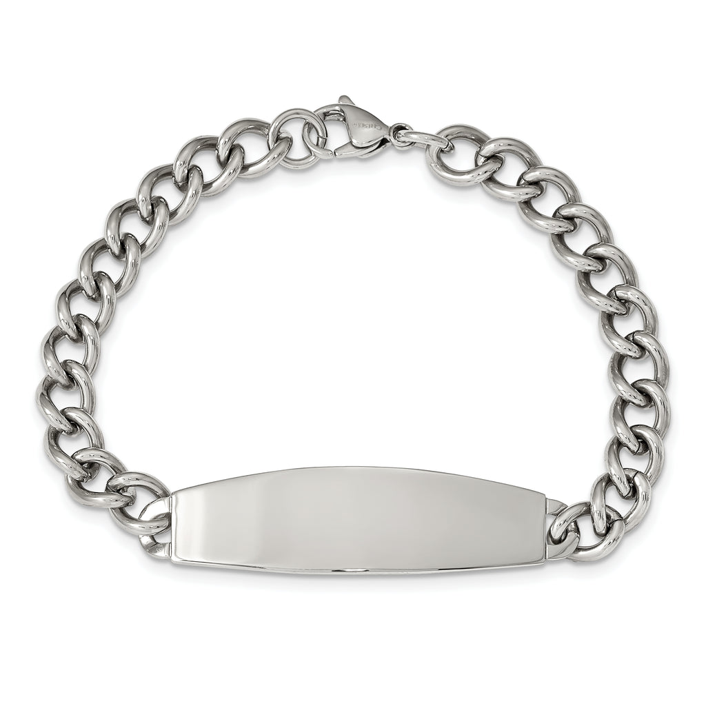 Polished Curb Chain ID Bracelet in Stainless Steel