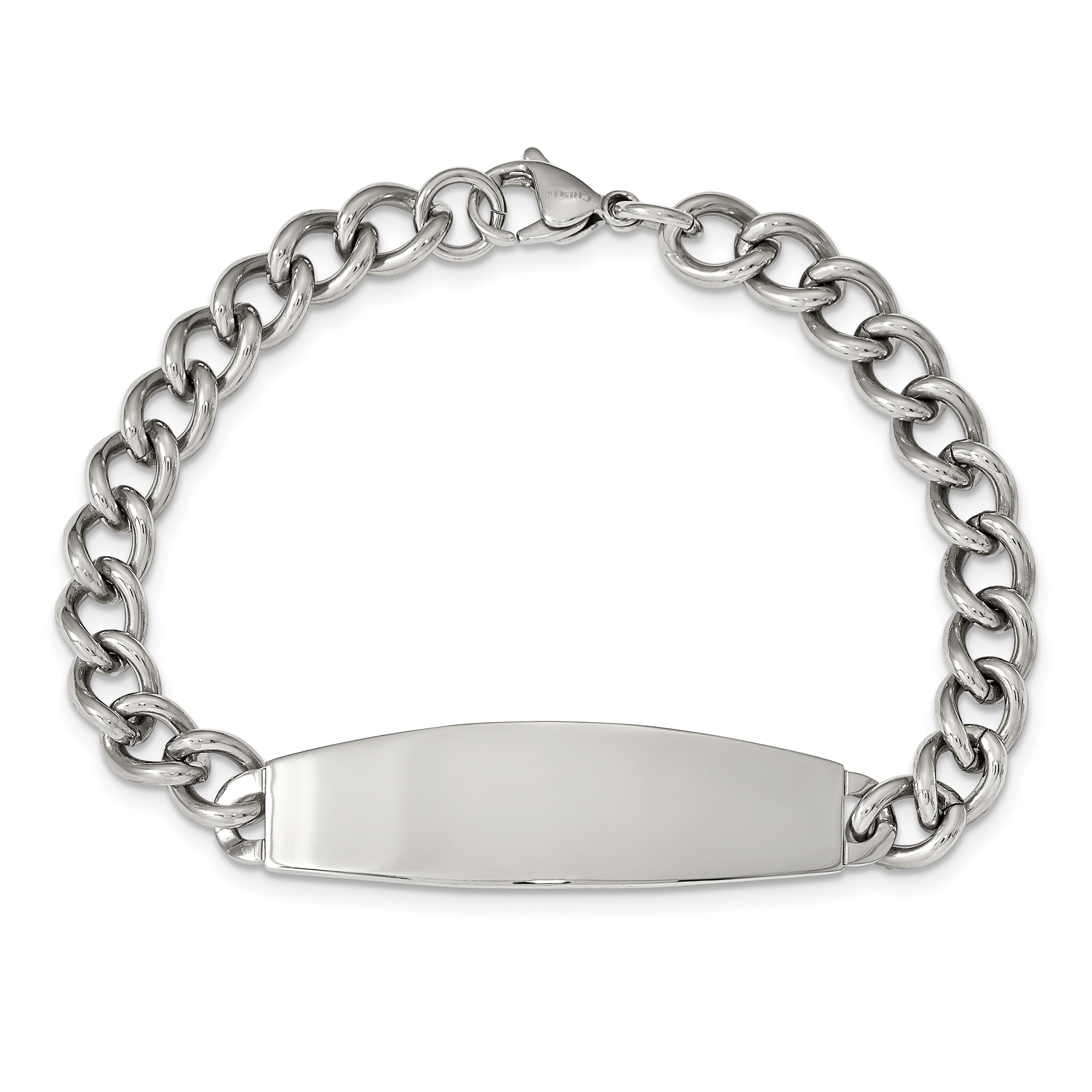 Polished Curb Chain ID Bracelet in Stainless Steel