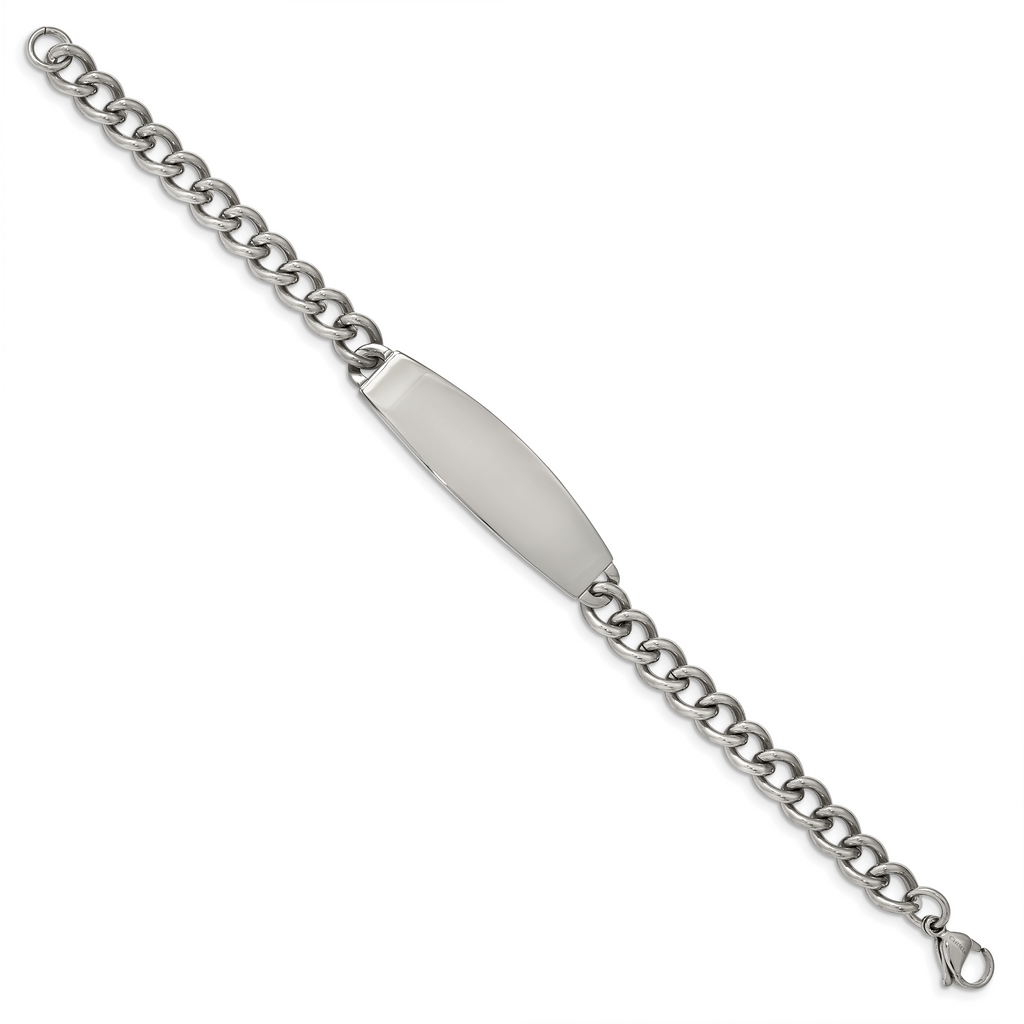 Polished Curb Chain ID Bracelet in Stainless Steel