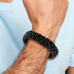 Chisel Stainless Steel Brushed Black Braided Leather 8.5 inch Bracelet - 8.5