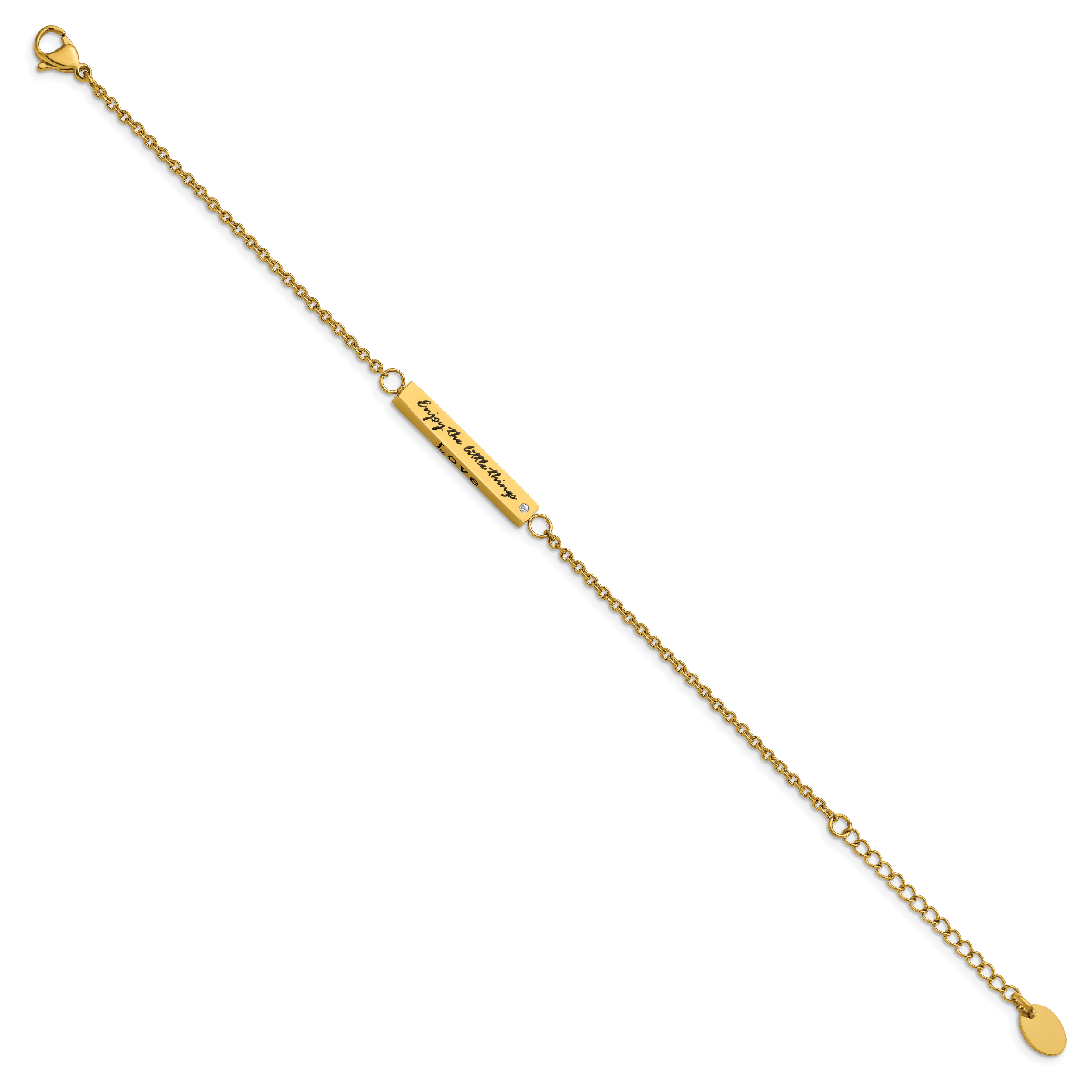 Chisel Stainless Steel Polished Yellow IP-plated with CZ LOVE DREAM LAUGH Enjoy the little things 7 inch Bracelet with 1.5 inch Extension Secondary image