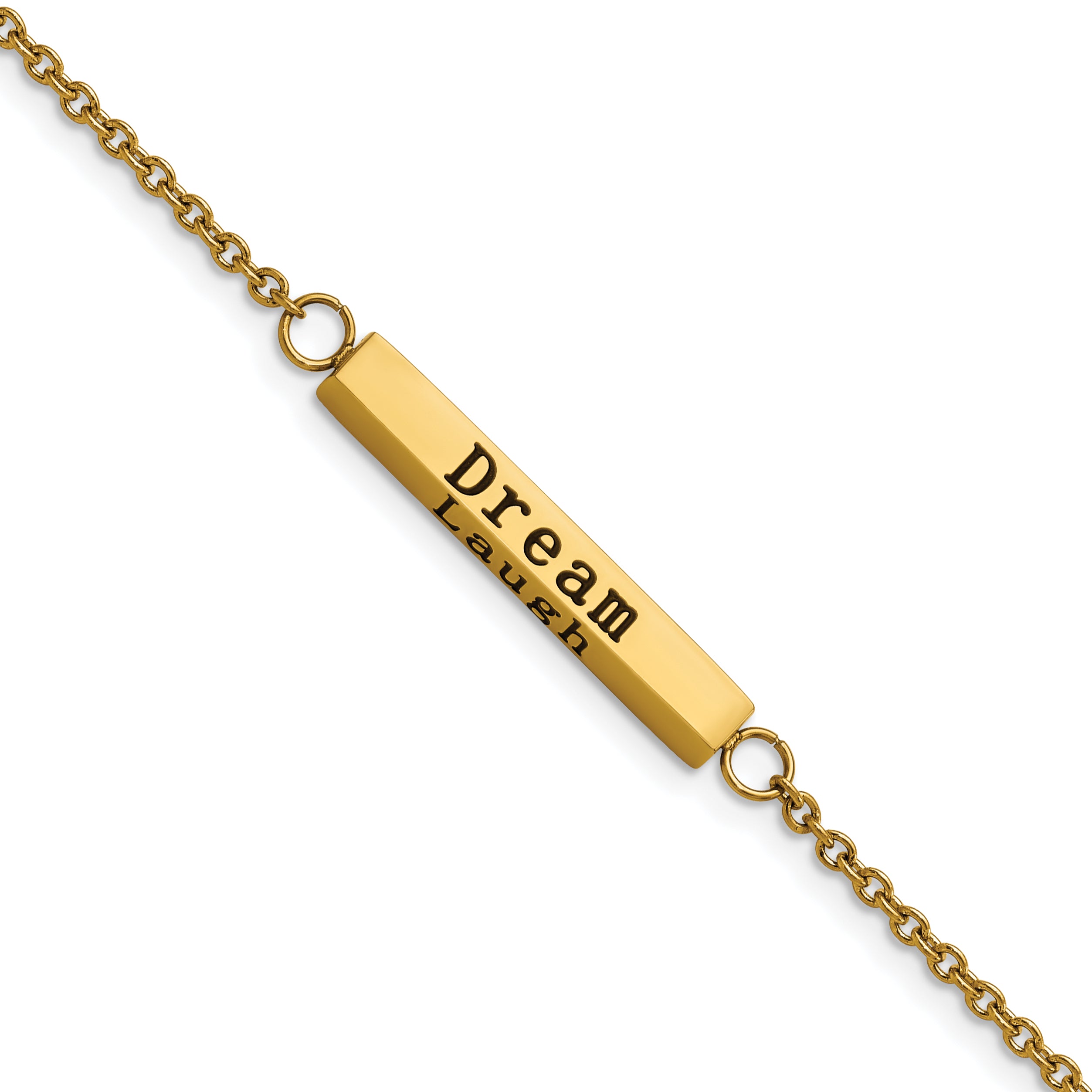 Chisel Stainless Steel Polished Yellow IP-plated with CZ LOVE DREAM LAUGH Enjoy the little things 7 inch Bracelet with 1.5 inch Extension