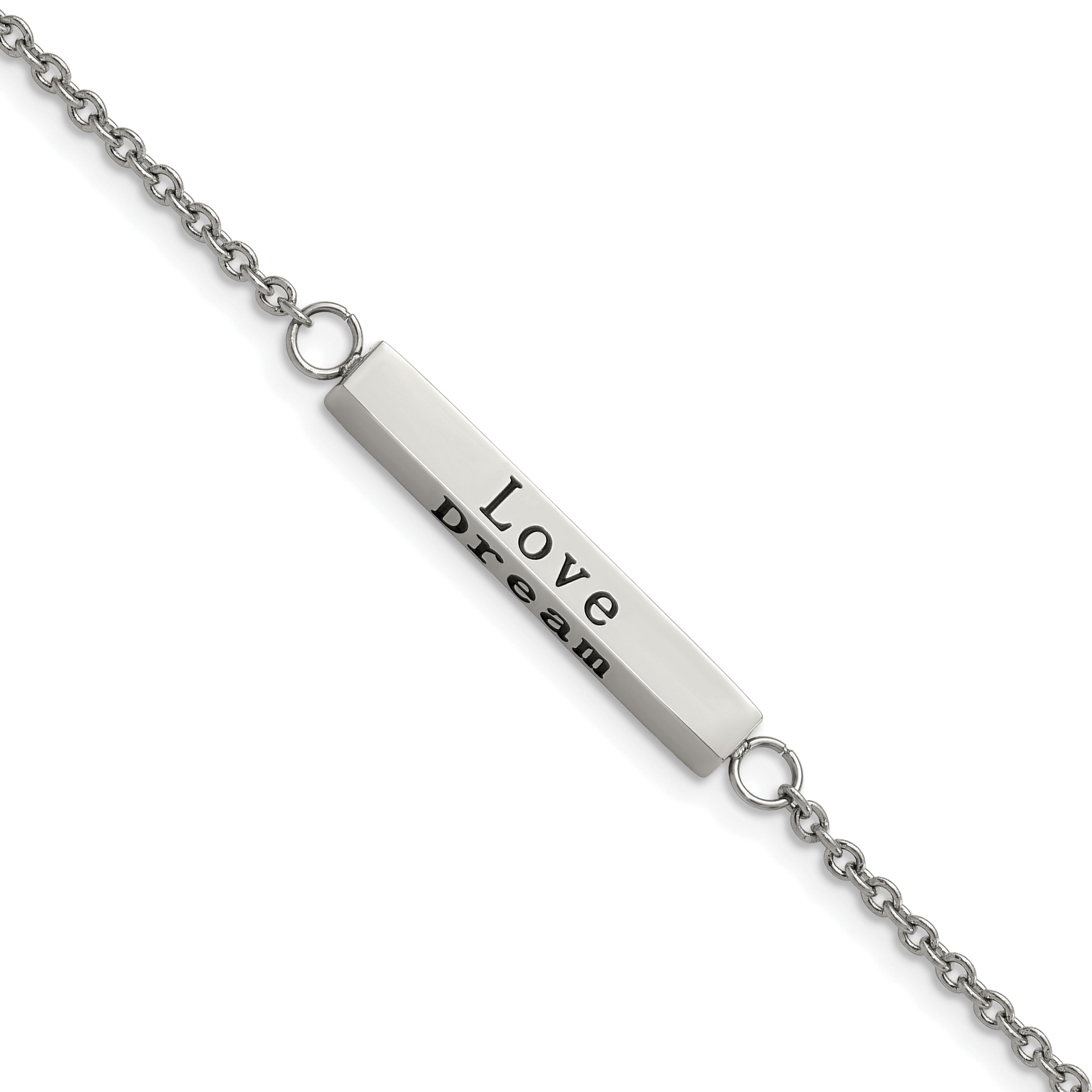 Chisel Stainless Steel Polished with CZ LOVE DREAM LAUGH Enjoy the little things 7 inch Bracelet with 1.5 inch Extension