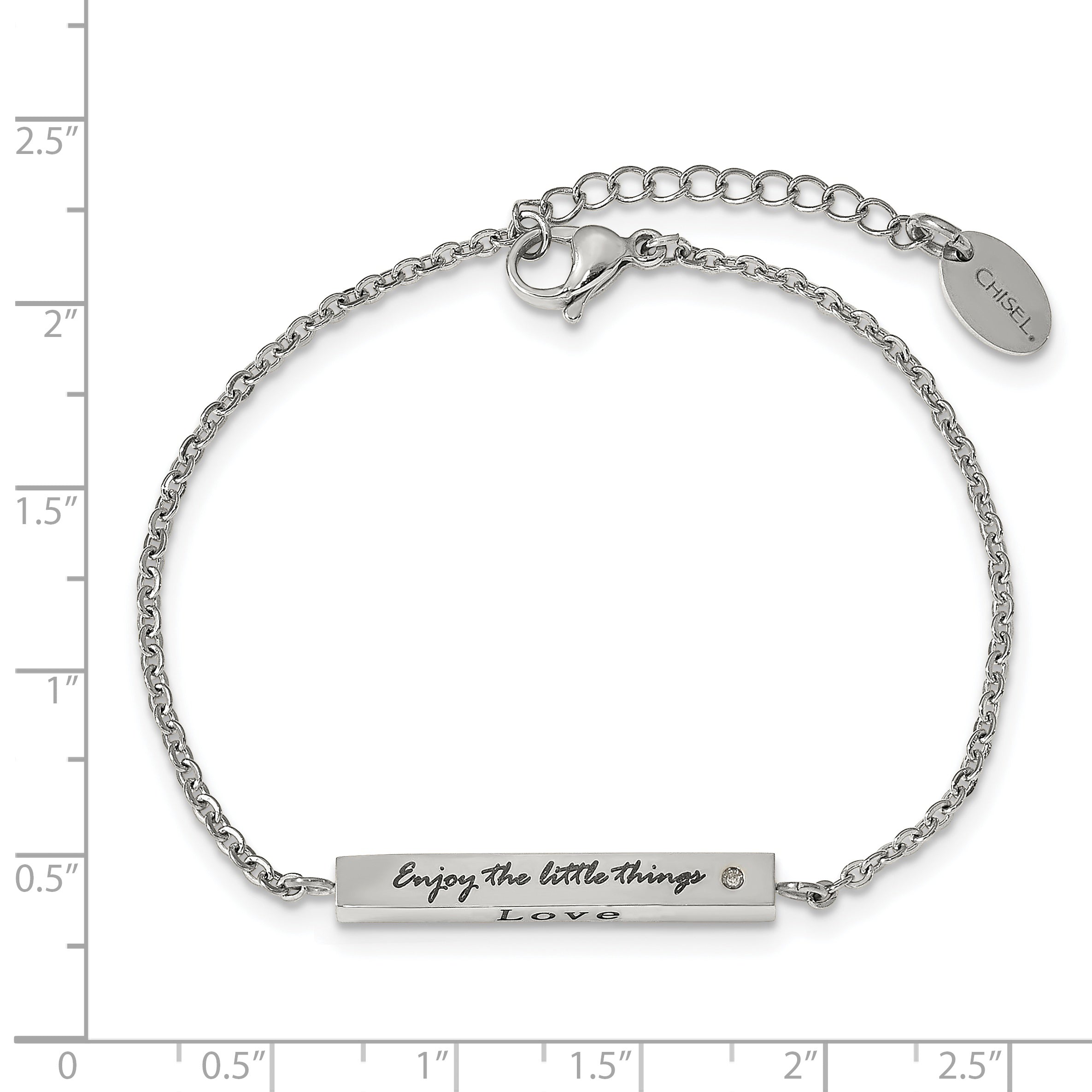 Chisel Stainless Steel Polished with CZ LOVE DREAM LAUGH Enjoy the little things 7 inch Bracelet with 1.5 inch Extension